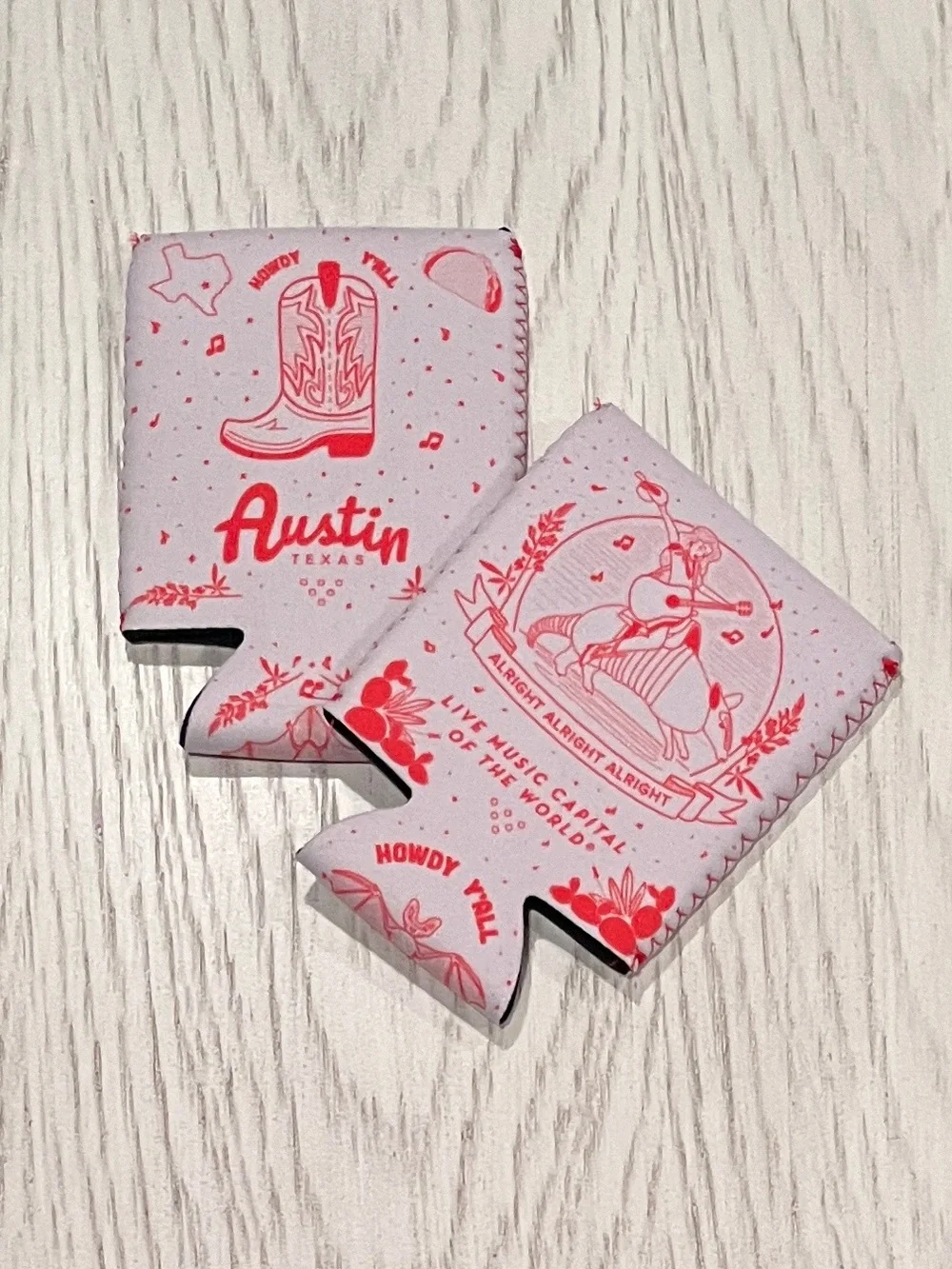 Austin Texas Live Music Capital of the World Can Cooler Koozies - Six (6) - NWOT